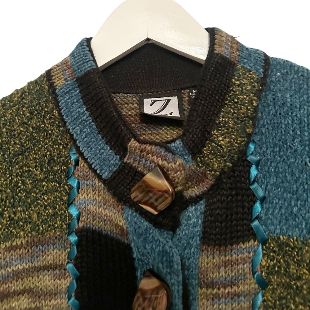 Vintage Patchwork Knit Jacket Blazer Cardigan - image 4